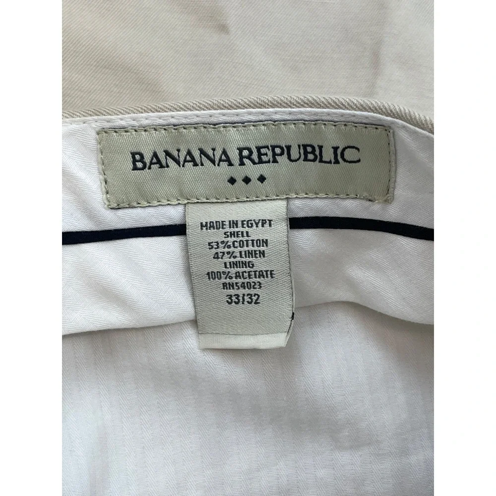 Banana Republic Pants Mens 33 x 32 Beige Cotton Beige Blend Flat Front Straight